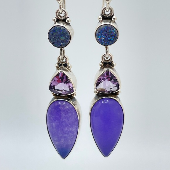Sajen- Sterling Amethyst, Lavender Jade & Titanium Druzy Earrings! - Picture 7 of 7
